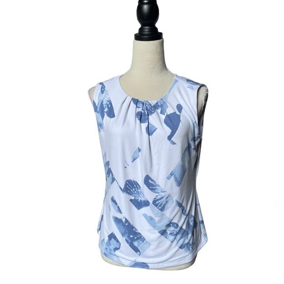 Calvin Klein White and Blue Sleeveless Blouse w/Keyhole on the Neck (Med) - Picture 9 of 10
